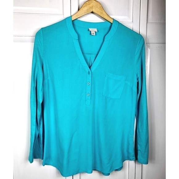 MERONA TURQUOISE COTTON KNIT TOP -Blue long sleeve cotton top 0768 - Picture 1 of 4